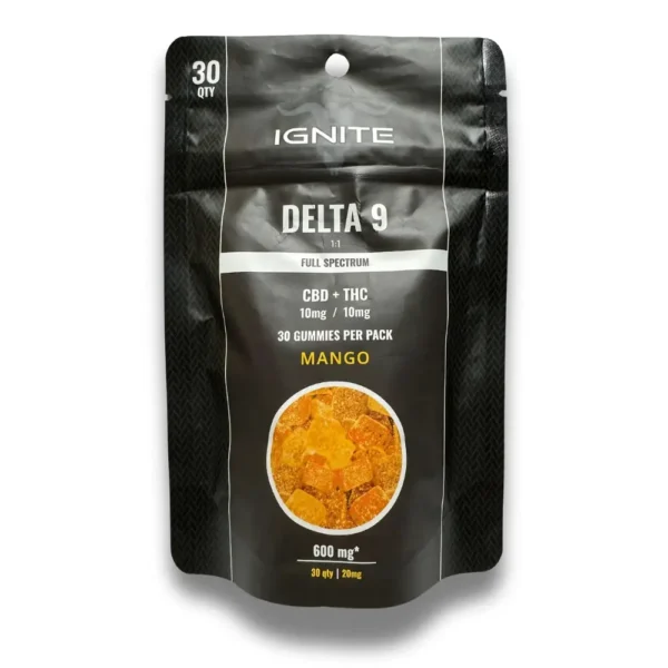 Goma Ignite 10mg de CBD e 10mg de THC Delta 9 Sabor Manga - Mango - Pacote com 30 gomas - Image 3